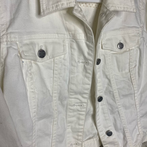 White Jean Jacket with Polka Dot Cuff Details - Size M - Picture 4 of 7